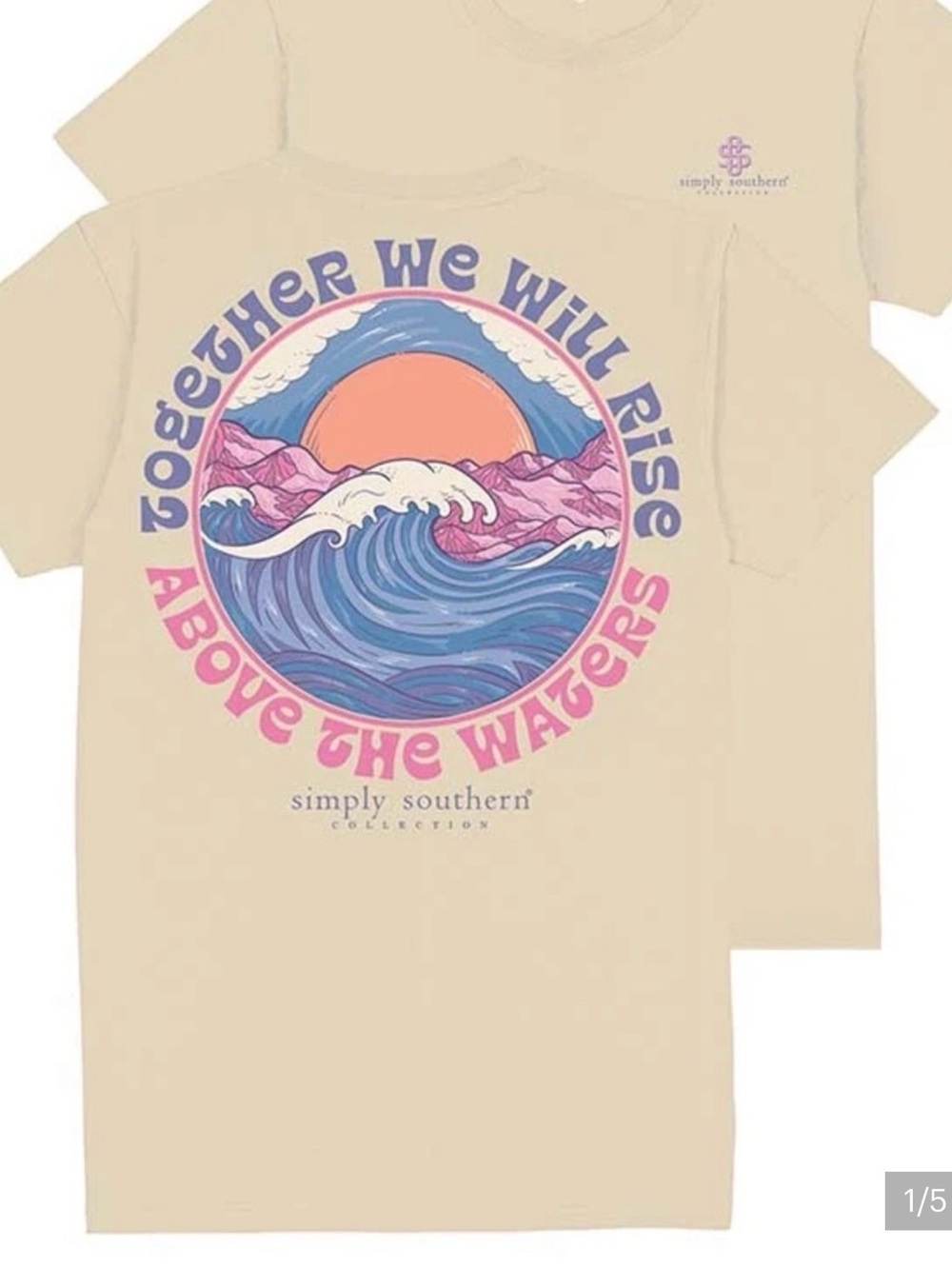 Simply Southern Beige Short-Sleeve Tee with Sunrise Wave Graphic 🌟EUC